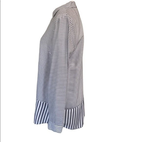 J Jill Stripe Button Front Peplum Tunic Top Blouse Oversized V-Neck Long Sleeve - Picture 3 of 13